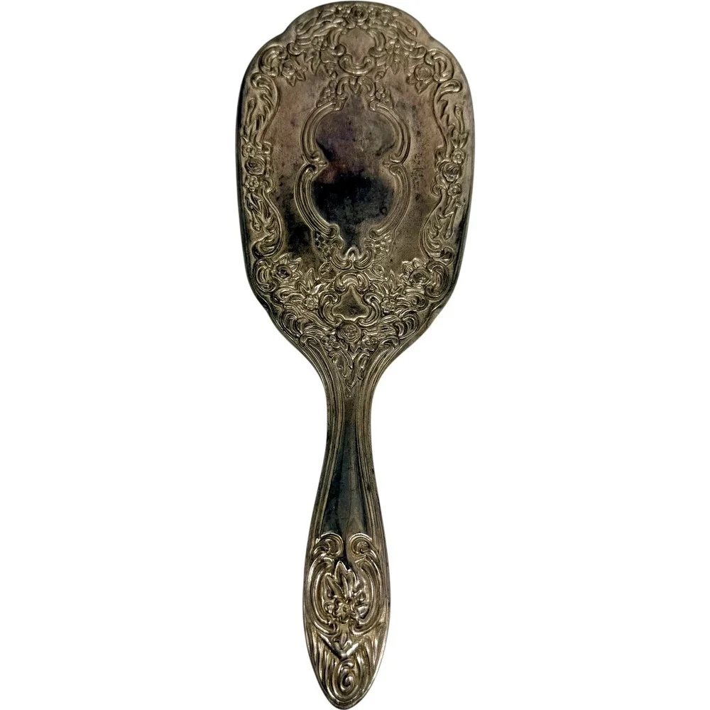Vintage Ornate Floral Repousse Vanity Set Brush Mirror Comb Silver Tone Fair